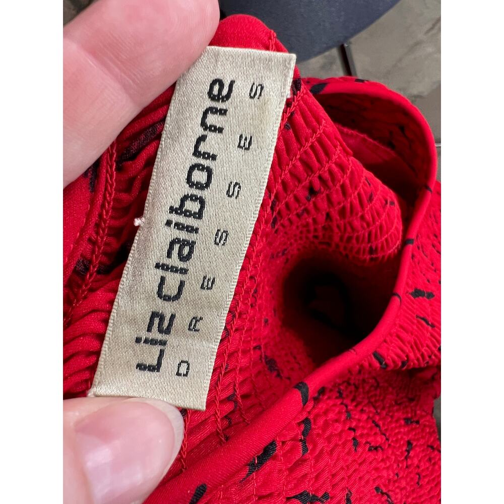 Liz Claiborne dress smocked bodice red black long sleeve pockets - Picture 12 of 12